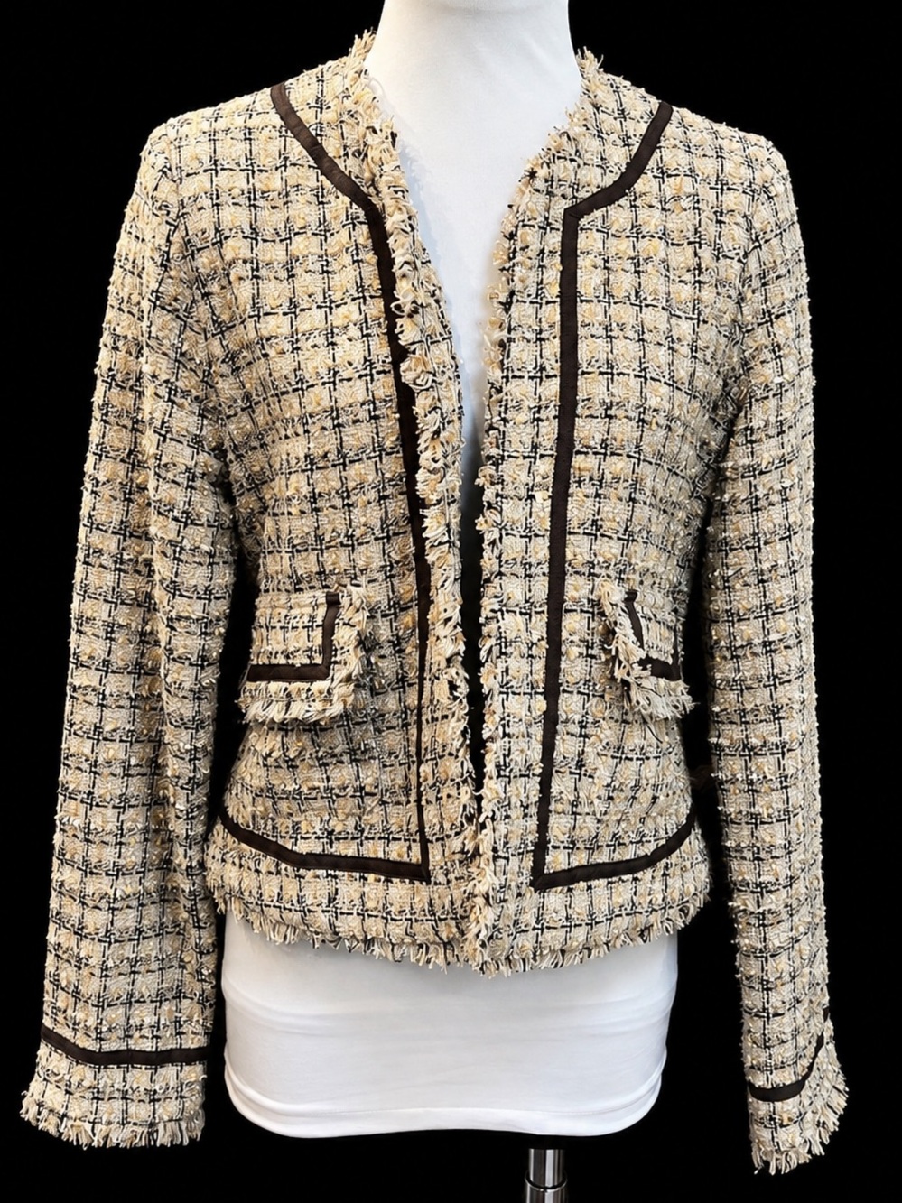 TRUE MEANING brown and cream, Tweed Blazer Jacket